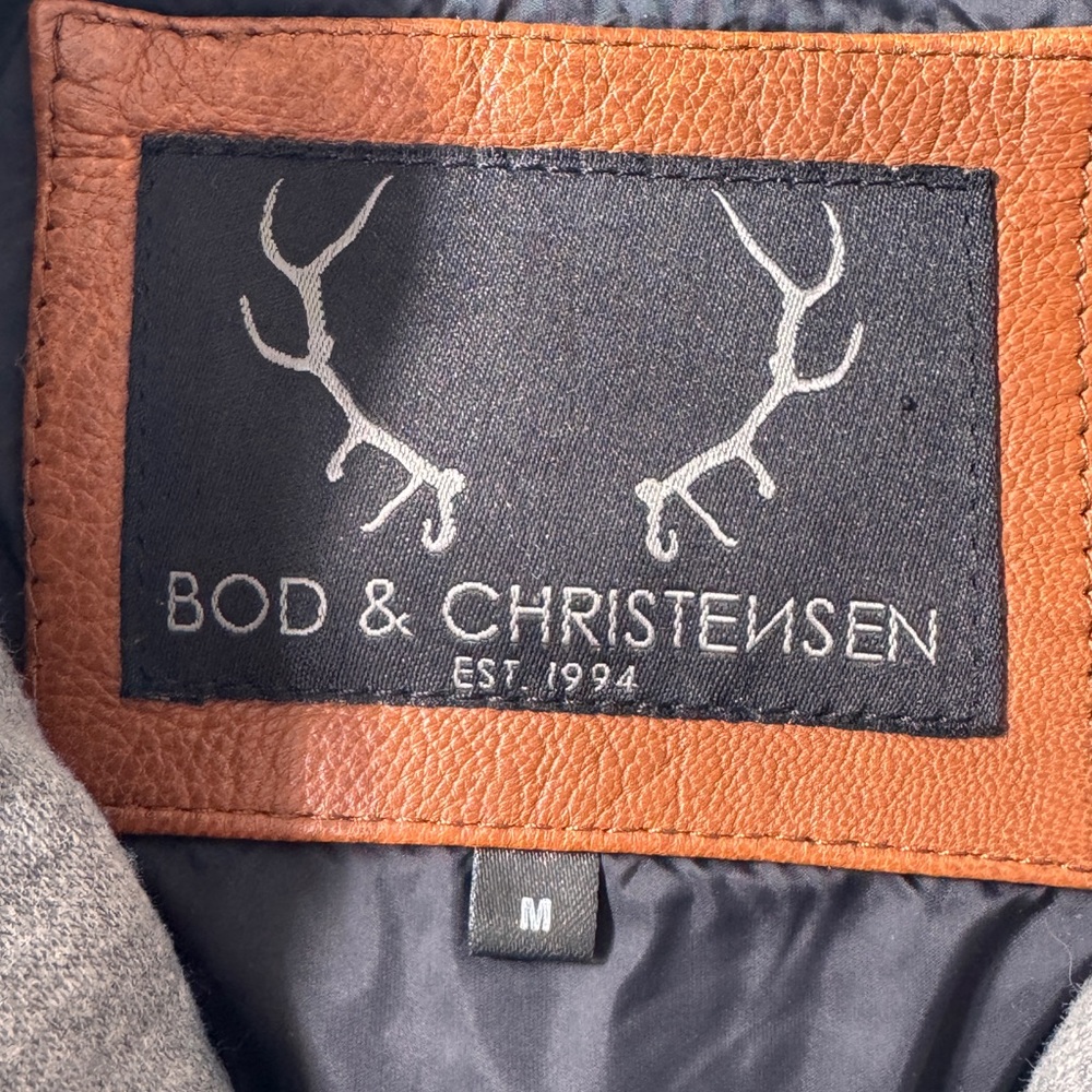 Bod & Christensen Brown Leather Jacket with Gray Hood - Picture 3 of 8